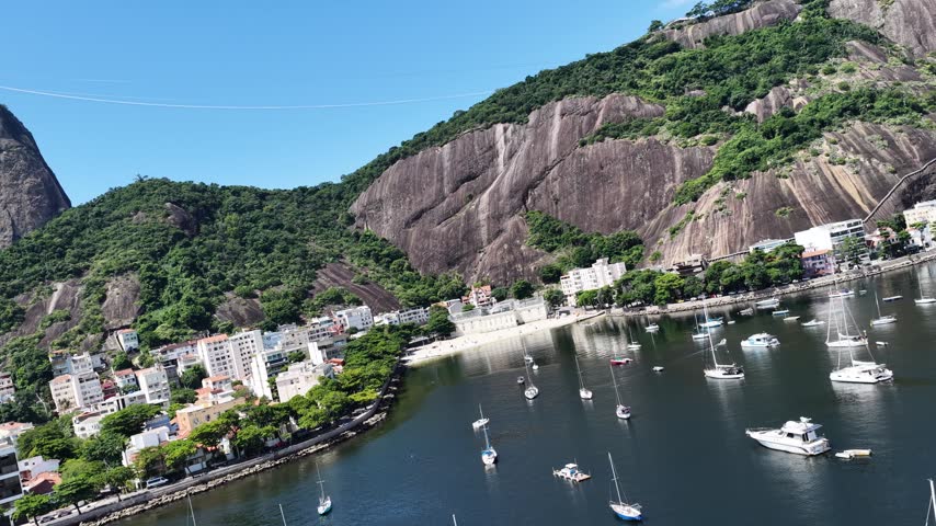 Inside Beach In Rio De Janeiro Brazil. Bird Eye View Of A Amazing Coastal Beach In The Summer Holiday. Landmark Coast. Bay Water Landscape. Rio de Janeiro Brazil.