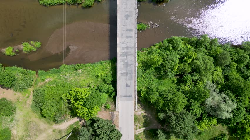 Top view of a road bridge over Liwiec river in Kamienczyk village, Poland