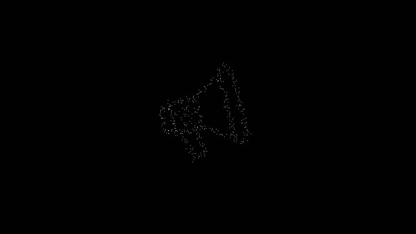 Minimalist dotted stroke line animation forming a megaphone silhouette on a dark background.