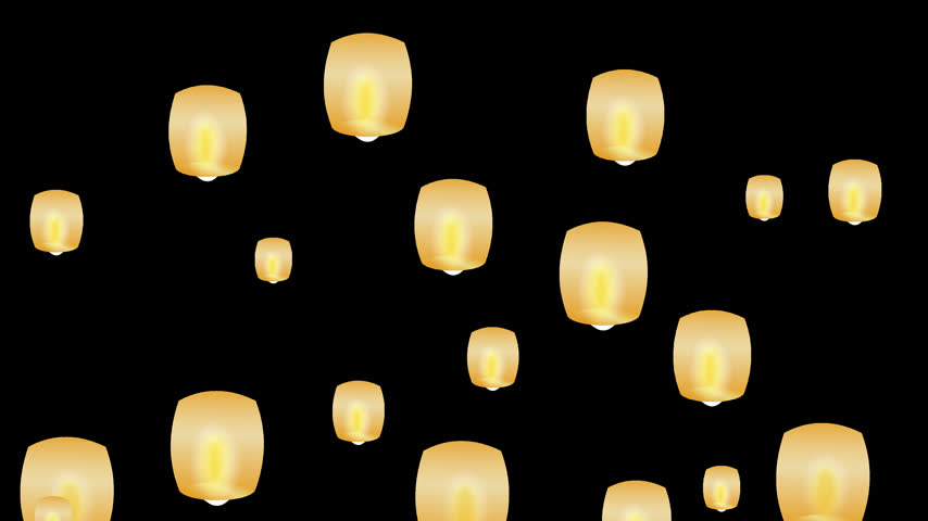Chinese Lantern Festival Floating Sky Lanterns Motion Graphic, Asian Celebration Overlay Video.
