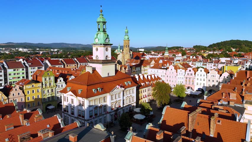 Town hall on the main square in Jelenia Gora, Lower Silesian Voivodeship, Poland