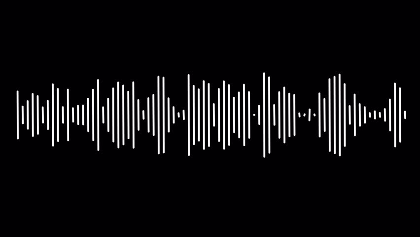 Animated white sound wave and audio waveform visualization with alpha channel, suitable for music, podcast, voice recording, equalizer and sound design projects