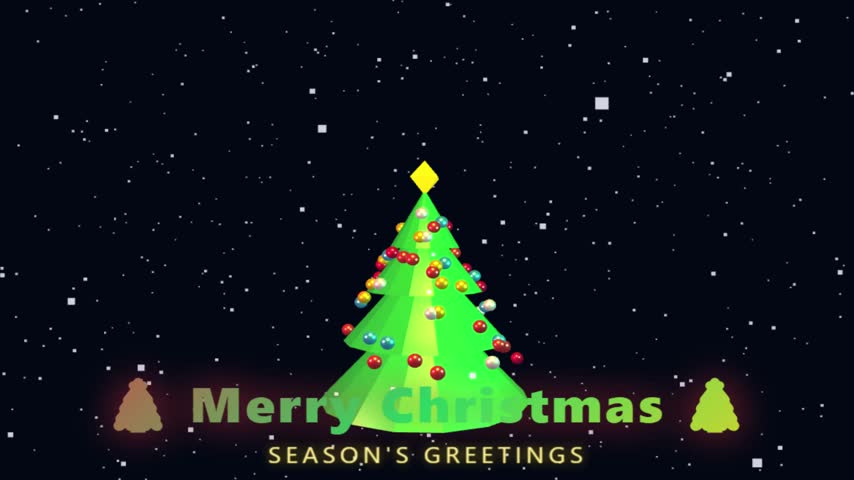 3D low poly decorated Christmas tree with Merry Christmas and Season