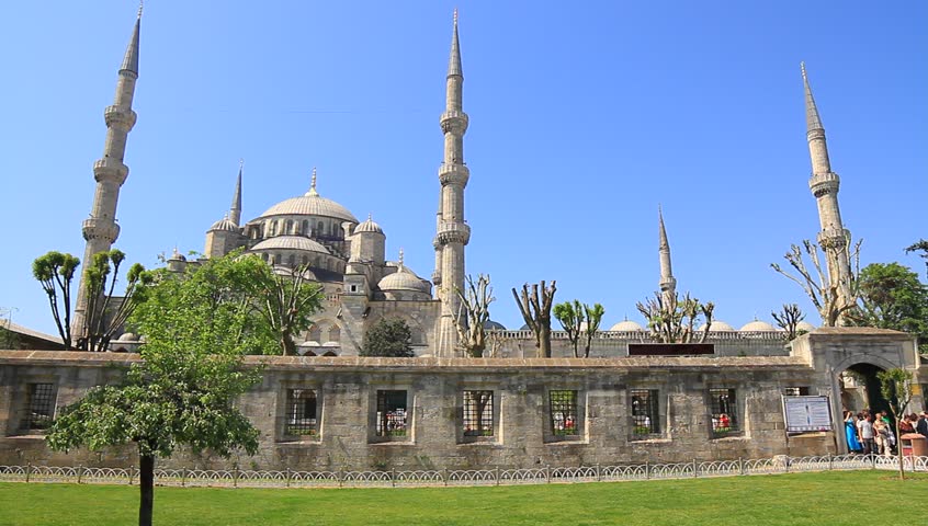 Blue Mosque. HD quality pan video. Mosque built to rival Hagia Sophia, they