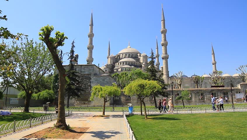 Blue Mosque in Springtime, Istanbul, Turkey. HD quality video. 
