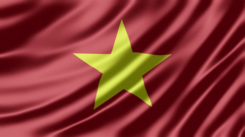 Vietnam national flag waves gracefully with soft fabric folds and smooth motion effects in this high quality realistic digital animation clip that showcases the vibrant red and yellow colors of the sovereign country in a professional and highly detailed seamless looping presentation.