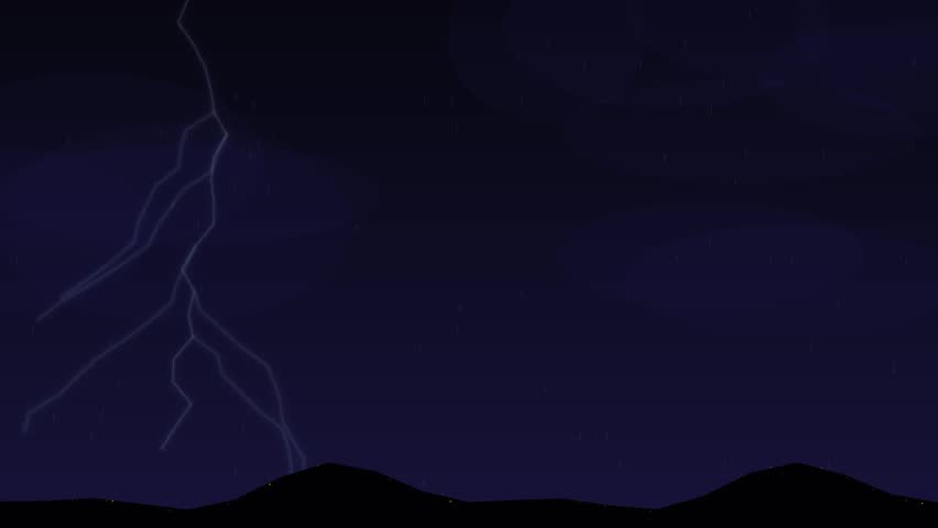 Powerful flashes of bright electric lightning striking across a dark stormy night sky over a silhouette landscape.