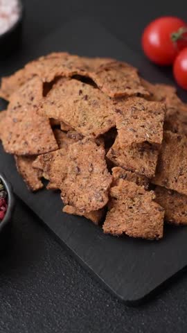 Croutons or crackers made from rye bread with garlic, salt, and spices. Croutons with salt