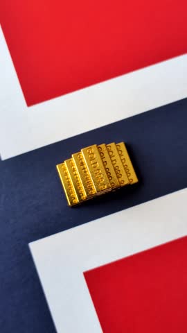 Norwegian national flag in red, blue and white color as a symbol of independence. Flag of Norway