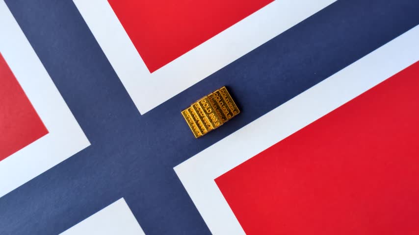 Norwegian national flag in red, blue and white color as a symbol of independence. Flag of Norway
