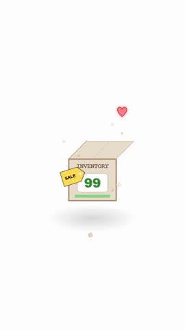 A cardboard box shows declining inventory numbers for an online sale.