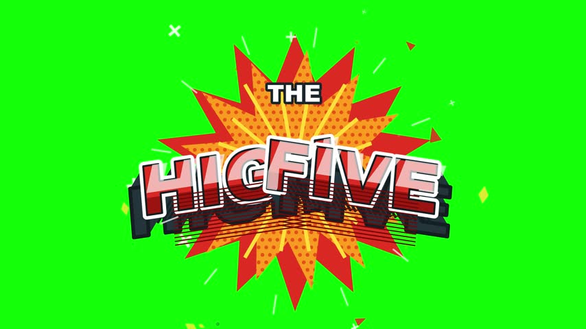 This animated motion graphic displays a bold comic book style phrase set against a vibrant chroma key green screen background. The central artwork features bright red and orange explosive starburst shapes with halftone dot patterns and layered typography in red, white, and dark tones. Dynamic floating particle elements and geometric shapes surround the main title while the entire composition pulses with energetic modern animation.