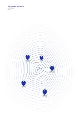 Topographic map visualization with digital location markers and terrain
