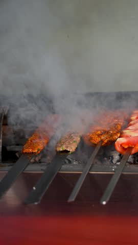 Chicken Wings Adana Kebab Tomatoes and Peppers on Grill