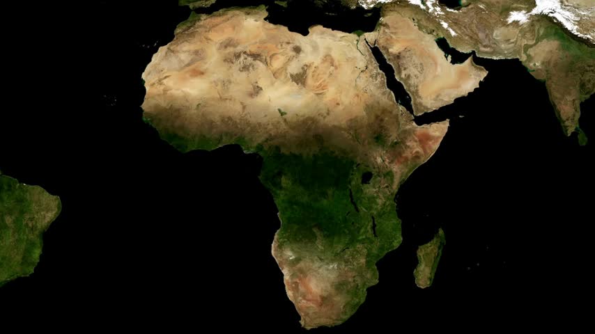 Satellite view of the continent of Africa showing geography and topography from space in cinematic detail