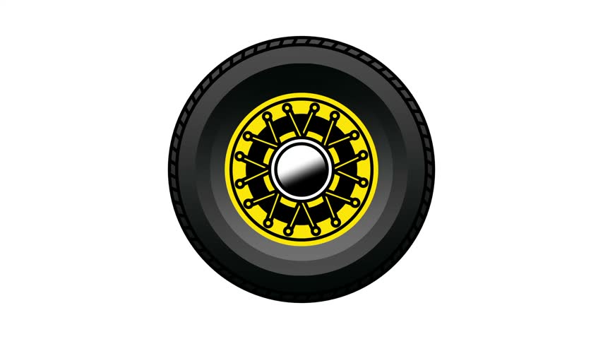 A yellow and black alloy wheel icon is mounted onto a dark rubber tire and is displayed centered clearly on a plain white background thumbnail image