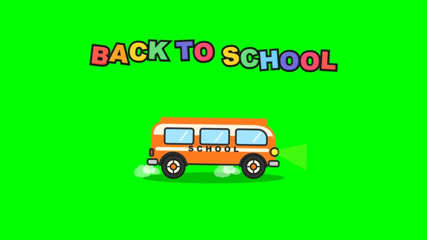 Back to school vector illustration with cute yellow school bus on green screen chroma key background