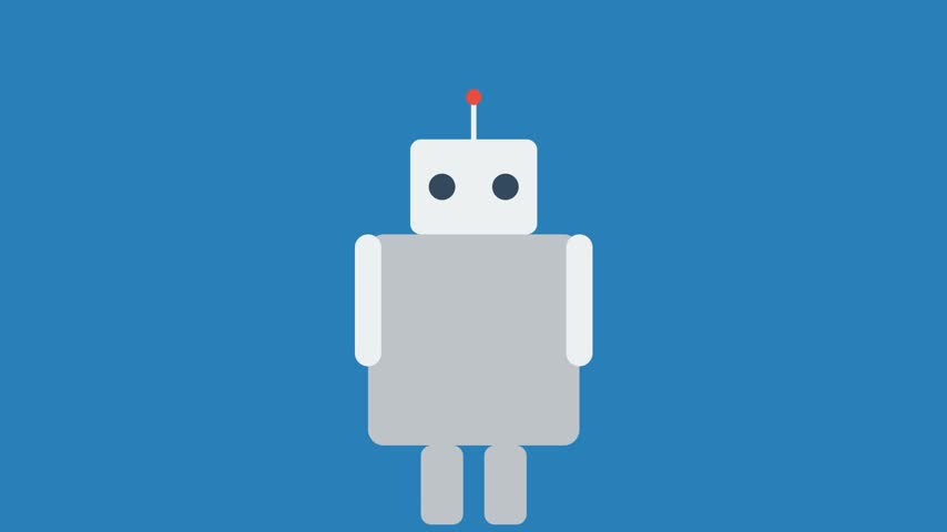 A simple gray robot on blue