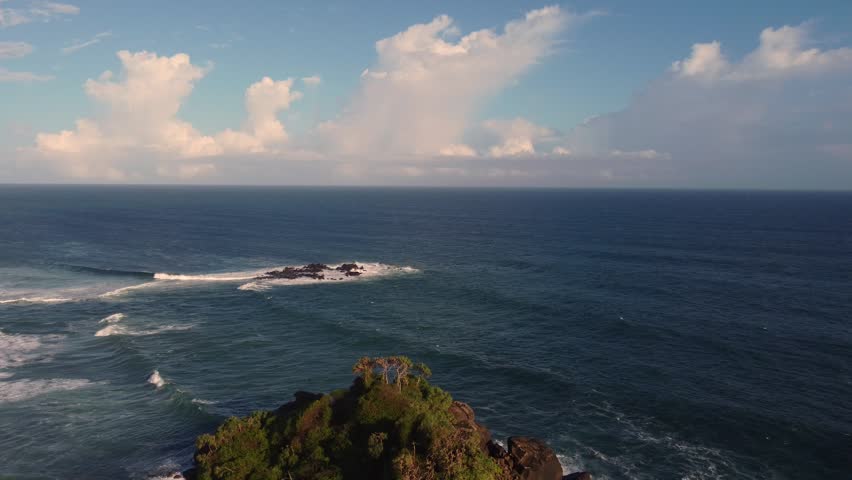 Epic Cinematic Sion Rock Island Above the Turquoise Indian Ocean — Breathtaking Aerial Drone View of Sri Lanka’s Southern Coast in 4K