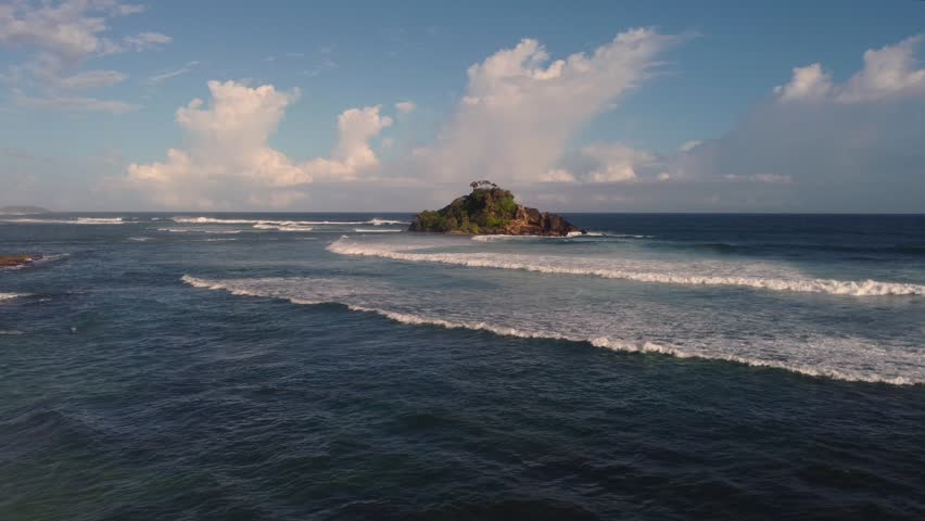 Epic Cinematic Sion Rock Island Above the Turquoise Indian Ocean — Breathtaking Aerial Drone View of Sri Lanka’s Southern Coast in 4K