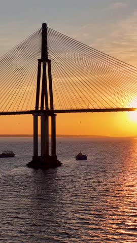 Amazonian Sunset At Manaus In Amazonas Brazil. Sunset Bridge. Boat Sailing. Amazon Black River. Amazonian Sunset In Manaus In Amazonas Brazil. Beautiful Sunset Skyline. Amazon Rainforest.