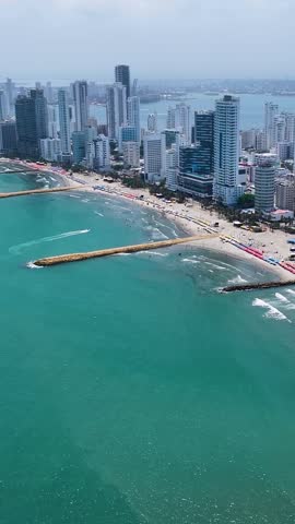 Cartagena Skyline At Cartagena De Indias In Bolivar Colombia. Caribbean Seascape. Downtown City. Cartagena De Indias At Bolivar Colombia. Highrise Buildings Landscape. Cityscape Landmark.