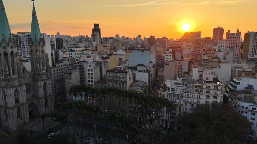 Aerial view of Sé Cathedral, in Sé Square, in the historic center of São Paulo, Brazil