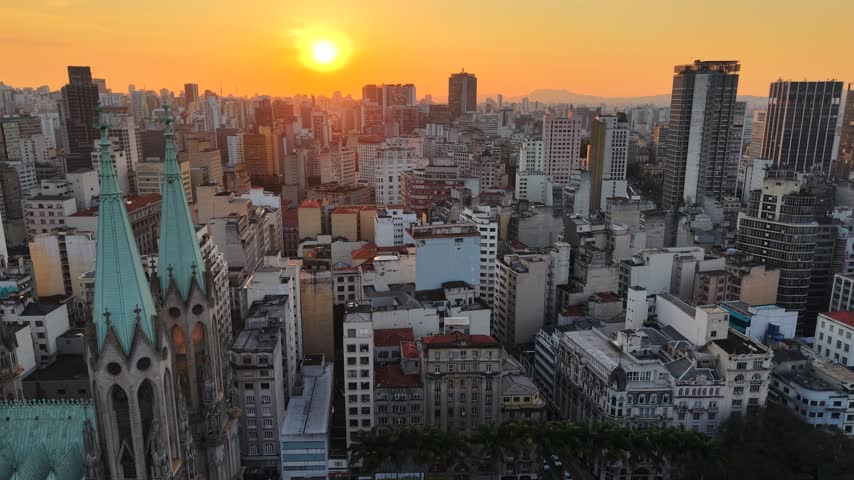 Aerial view of Sé Cathedral, in Sé Square, in the historic center of São Paulo, Brazil
