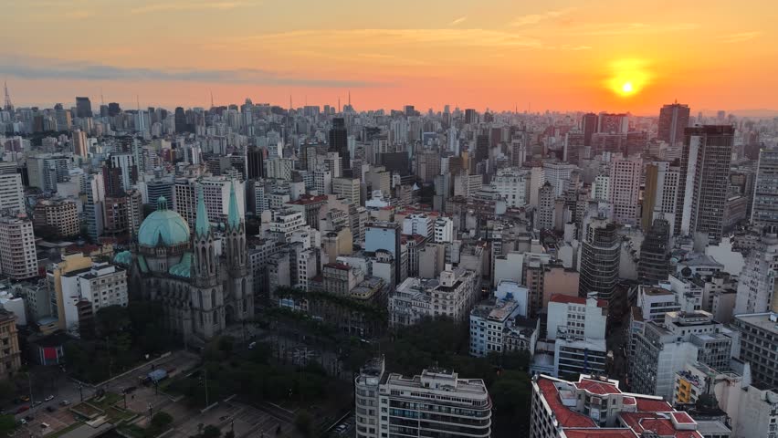 Aerial view of Sé Cathedral, in Sé Square, in the historic center of São Paulo, Brazil
