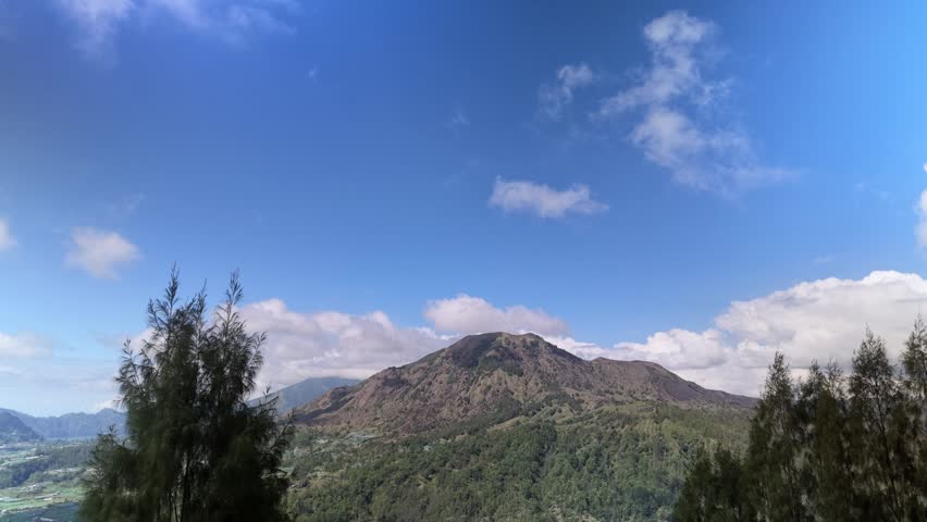 Scenic Mountain Landscape View Under Blue Sky and White Clouds