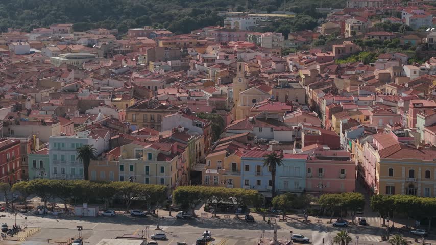 Carloforte Town With Ligurian Architecture On San Pietro Island In Sardinia, Italy. - aerial shot