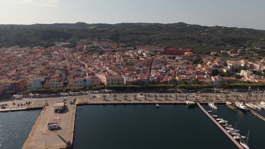 Carloforte Town, Port And Promenade In Sardinia, Italy. - aerial shot