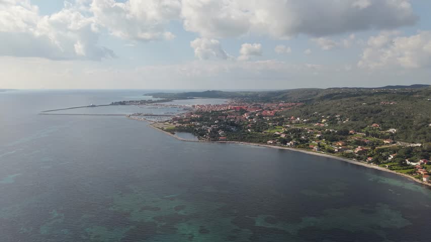 Aerial View Of Carloforte, Fishing And Resort Town With Its Port And Marina In San Pietro Island, Sardinia, Italy.