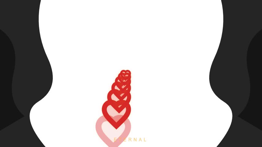 Abstract red hearts scaling in sequence with eternal text overlay.