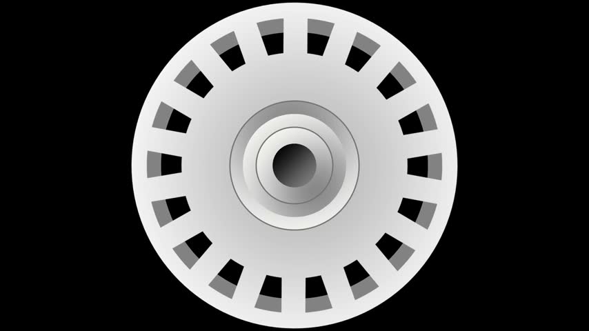A silver hubcap wheel icon with a ribbed circular pattern and a raised center bolt is displayed clearly on a solid black thumbnail background image