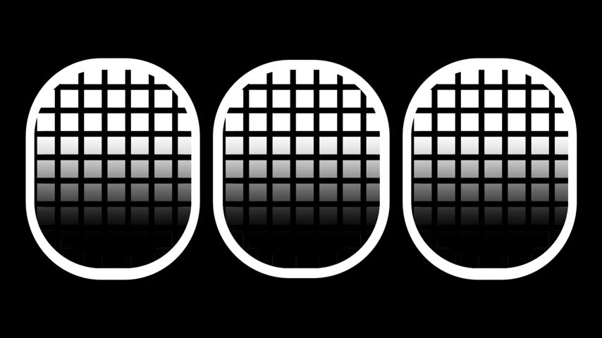 Three matching tire tread pattern icons are arranged neatly in a horizontal row and displayed together on a solid black background thumbnail photo