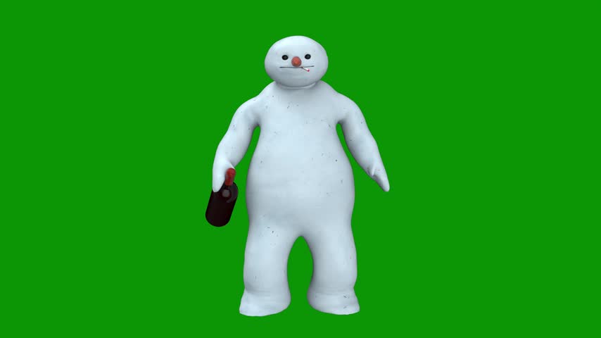 snowman standing green screen front penguin bird black hat red tie briefcase teddy bear holding background animated chromakey background illustration composition