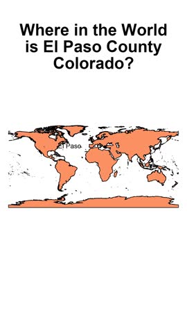 Animated map video starting with a world view and slowly zooming into El Paso County, Colorado, with the county highlighted to show its location within the United States.