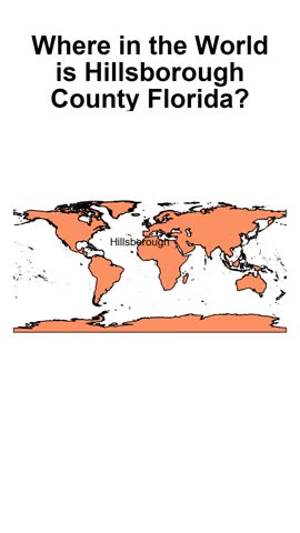 Animated map video starting with a world view and slowly zooming into Hillsborough County, Florida, with the county highlighted to show its location within the United States.