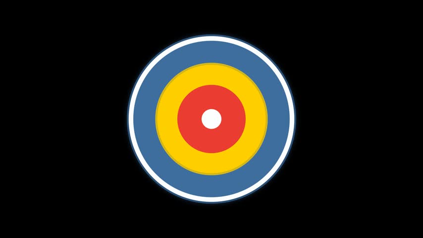 Colorful archery target illustration with arrow hitting bullseye on black background