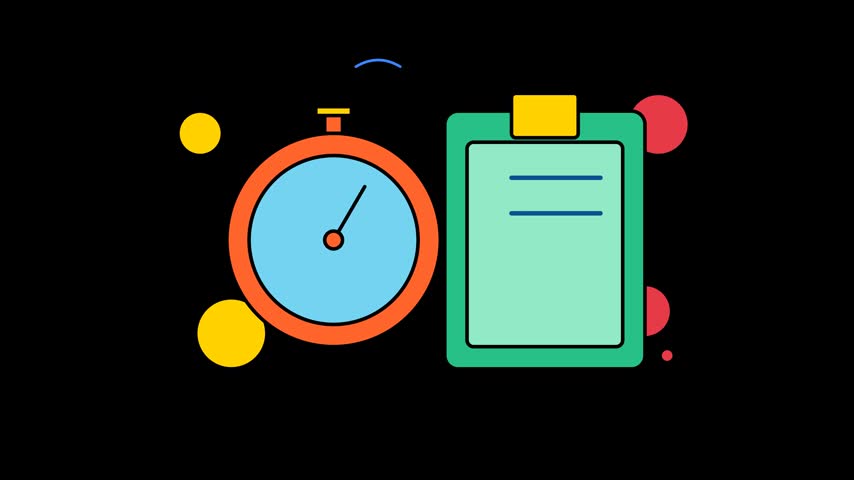 Flat vector illustration of a stopwatch and clipboard for productivity and time management tasks