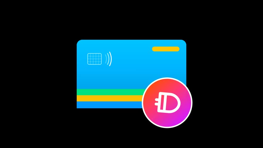 Modern contactless payment card for electric vehicle charging isolated on black background