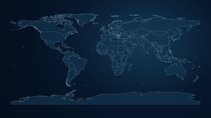 Digital map footage zooming in to highlight the city of Ruse in Bulgaria, Europe, with a location pin and geographic locator displayed