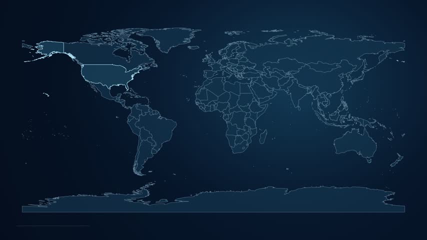 Digital map footage zooming in to highlight the city of Shreveport in the United States, North America, with a location pin and geographic locator displayed