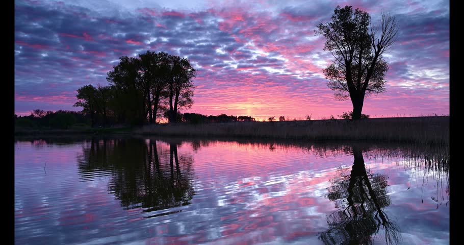 Beautiful summer sunset over the lake	
