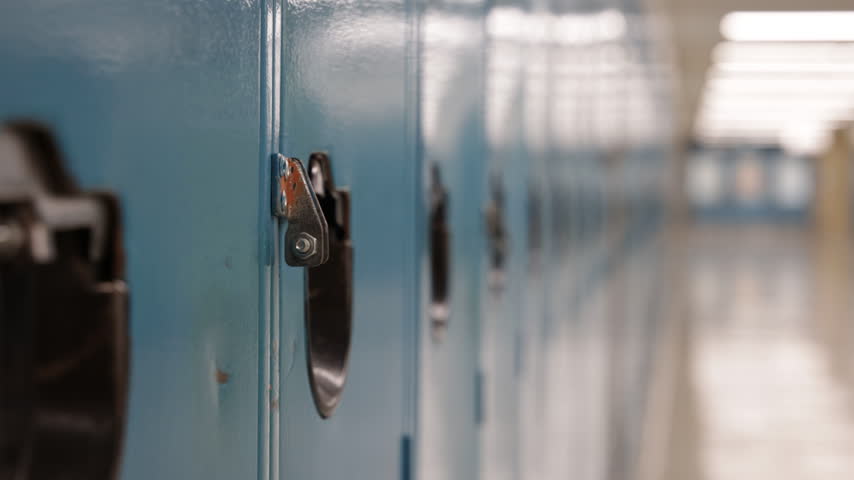 Iconic school lockers in a hallway in highschool