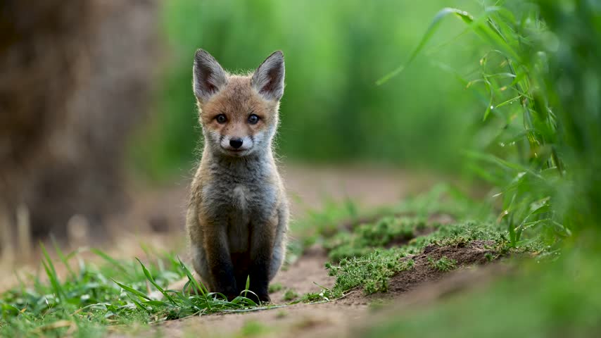 Cute young red fox ( Vulpes vulpes )	