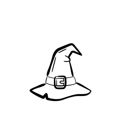 Simple hand drawn witch hat with a playful Halloween style, isolated on a clean white background.