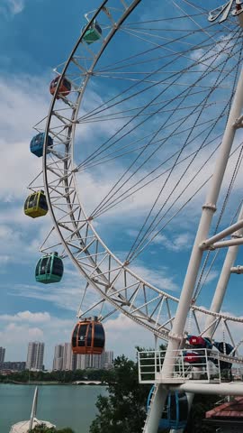 Colorful Ferris wheel against blue sky, Nanjing Jiangsu China