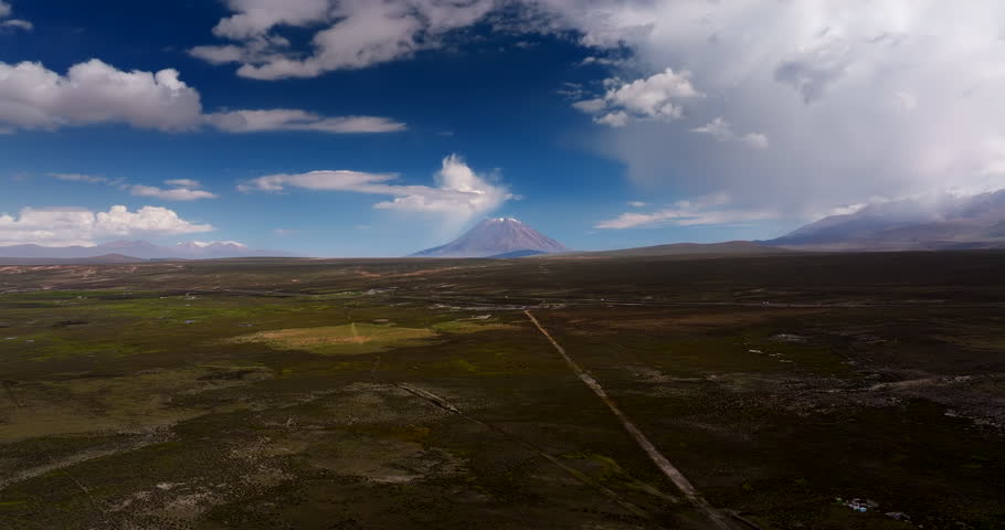 Aerial over Salinas and Aguada Blanca National Reserve toward Misti Volcano